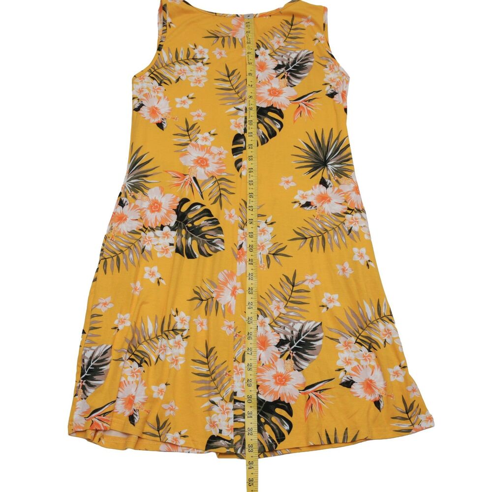 ACTCAT Women's Yellow Tropical Floral Sleeveless Keyhole Knit Midi Dress Size M - Picture 8 of 8